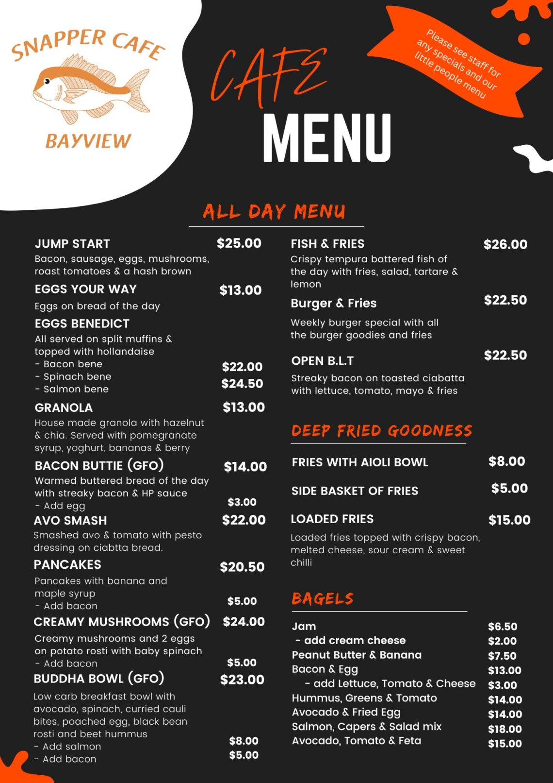 Septenber '24 Snapper Cafe Menu